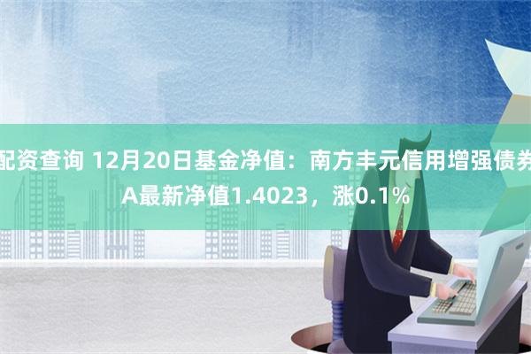 配资查询 12月20日基金净值：南方丰元信用增强债券A最新净值1.4023，涨0.1%